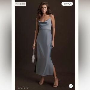 BHLDN Cali Satin Cowl-Neck Midi Slip Dress